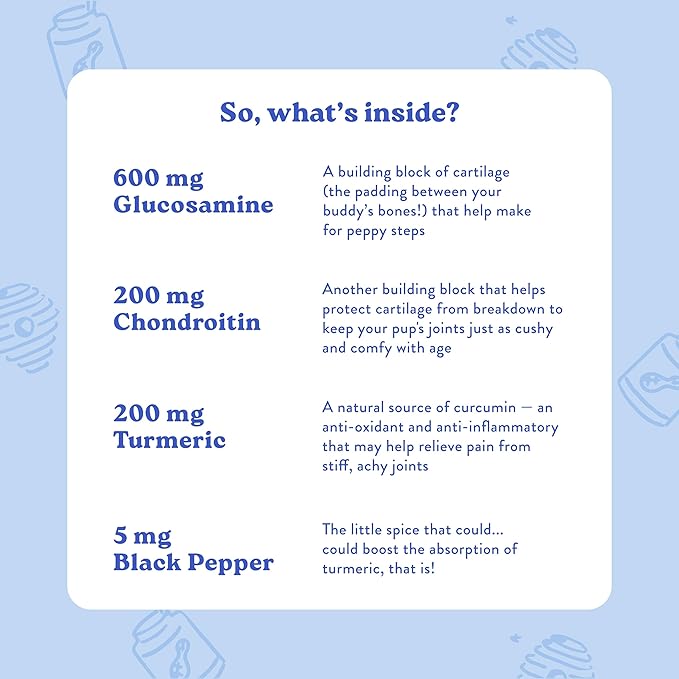 Bocce's Bakery Hip & Joint Supplement for Dogs, Daily Chews Made in The USA with Glucosamine, MSM, and Chondroitin, Supports Healthy Joints, Peanut Butter & Honey, 60 ct-Mewly Pet