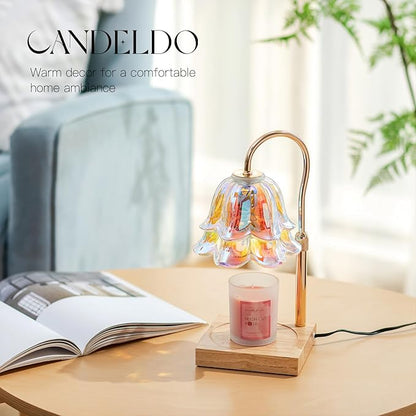 Candle Warmer Lamp with Timer: Iridescent Flower Candle Warming Lamp with 2 Bulbs Height Adjustable Wax Warmer Dimmable Home Decor Mom Birthday Gift for Women