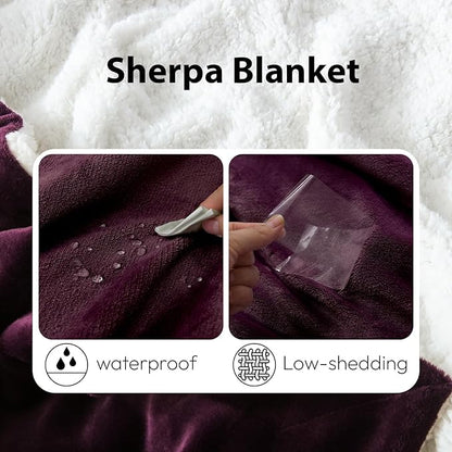 NANPIPER Sherpa Blanket Twin Size for Couch, Warm and Lightweight Throw, Soft Fuzzy Plush Fleece for Winter, Plum Purple 60x80 Inches