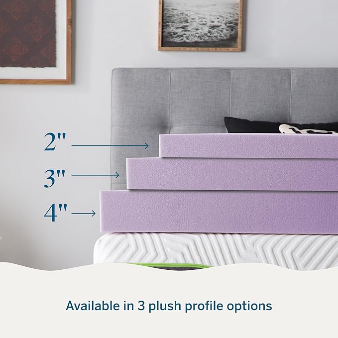LUCID 2 Inch Lavender Infused Memory Foam Mattress Topper, Queen Size – Ventilated Design – Pressure Relieving Bed Topper - Mattress Pad – CertiPur Certified