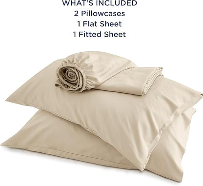 Bedsure California King Sheet Sets, Cooling Sheets for Hot Sleepers, Rayon Derived from Bamboo, Deep Pocket Up to 16 Inches, Breathable & Soft, Hotel Luxury Silky Bedding, Beige