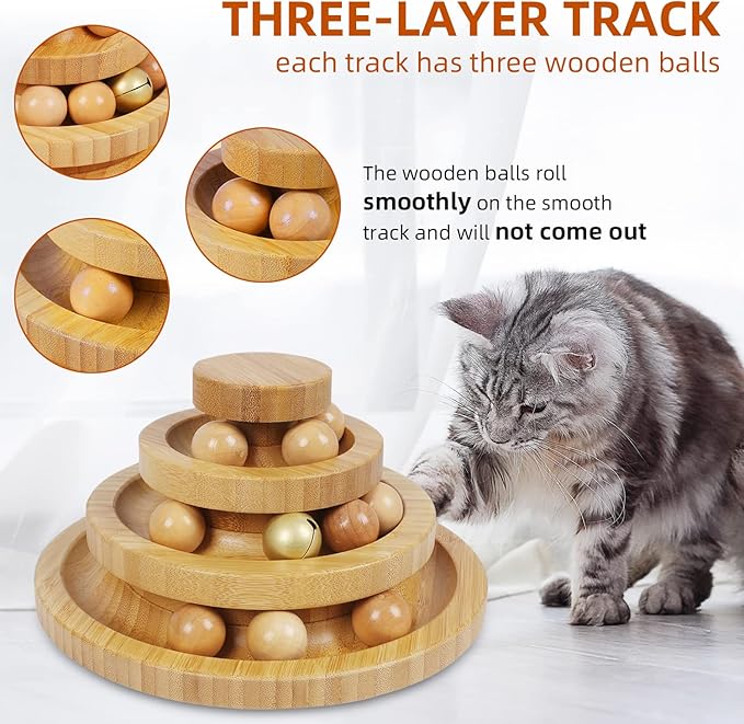 Cat Ball Track Toy,Kitty Toys Roller,3-Level Ball Tower with 9 Removable Balls,Interactive Cat Toy, DIY Circle Fun Toy for Kitten Mental Physical Exercise - Medium Size-Mewly Pet