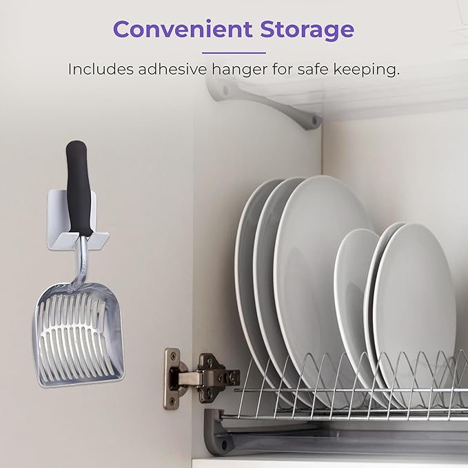 iPrimio Monster Metal Cat Litter Scoop with 17-Inch Long Handle - Extra Large Deep Shovel with Rounded Corners for Extended Reach and Soft Ergonomic Grip for Effortless Cleaning-Mewly Pet