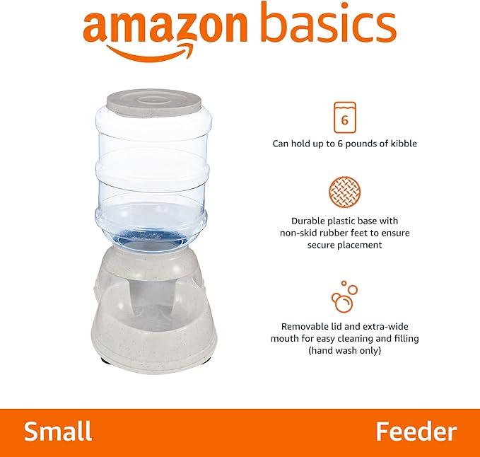 Amazon Basics Gravity Pet Food Feeder for Dogs and Cats, Small, 6-Pound Capacity, Gray-Mewly Pet