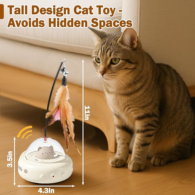 AIERSA Interactive Cat Toys for Indoor Cats, Automatic Enrichment Toy with LED Light and Feather for Cats and Kittens, Moving Self Play Stimulation Toy for Cat Lover Gifts-Mewly Pet