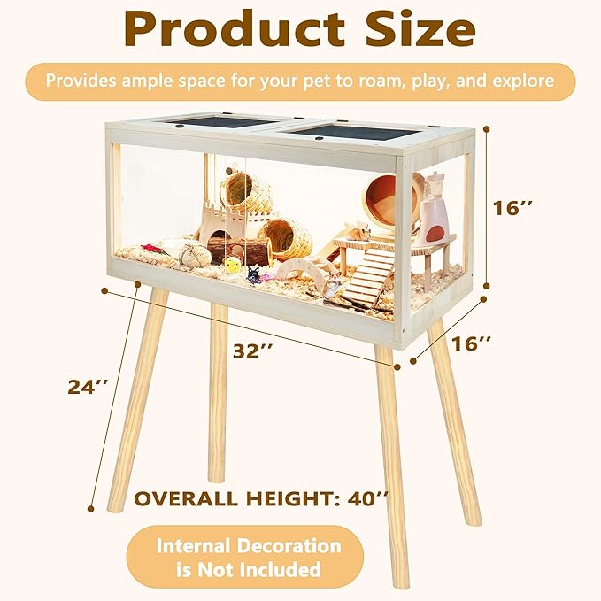 Prolee Hamster Cage Chewproof, Mice and Rat Habitat with Transparent Sides, Hamster Cage with Openable Mesh Top, Solid Built with Lock Design and Leg Stand, 32" Wide-Mewly Pet