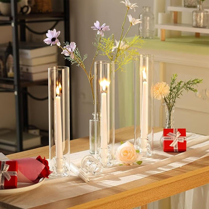 60 Set Christmas Glass Hurricane Candle Holders 12.6" Open Ended Glass Candleholder Tube Shape Bottomless and 2.2" Taper Clear Candlestick Holders for Wedding Party Table Centerpiece (Clear)