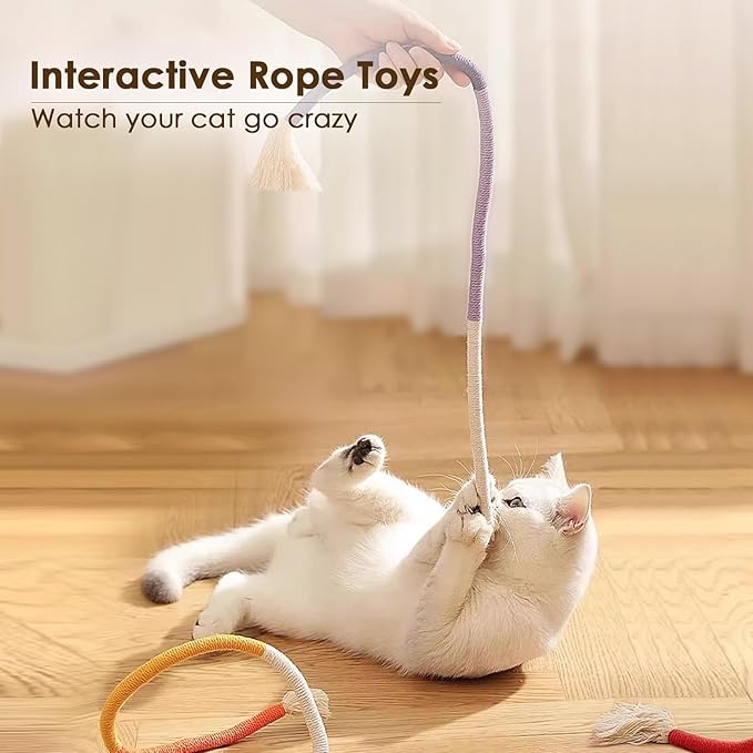 3 PCS Cotton Rope Cat Toys for Indoor Cats, Interactive Cat Rope Toys with Silvervine Fruit for Cats and Kittens, Handmade Pet Chew Toys for Teeth Cleaning-Mewly Pet