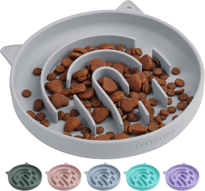 Coomazy Silicone Slow Feeder Dog Cat Bowls, Interactive Puzzle Toy for Pets Food Training, Keeps Dogs Cats Busy, Prevents Puppy Kitty Overeating (Smoke Gray, 1.4Cup)-Mewly Pet