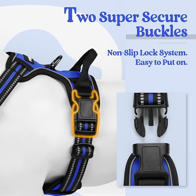 rabbitgoo Dog Harness No Pull with 2 Leash Clips, Adjustable Soft Padded, Reflective Oxford No Choke Pet Vest with Easy Control Handle for Large Dogs, Dazzling Blue, L-Mewly Pet