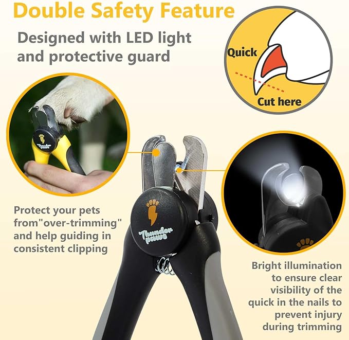 LED Dog Nail Clippers with Light, Trimmers with Protective Guard, Quick Sensor, Safety Lock and Nail File - Suitable for Large and Small Dogs & Cats (Grey, LED)-Mewly Pet