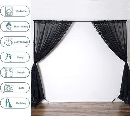 Akiky Canopy for Girls Room Black Bed Curtains Elegant Sheer Curtain for Twin Full Queen King Size Bed Drapes,8 Panels Canopies with Light,Room Décor(Twin,Black)