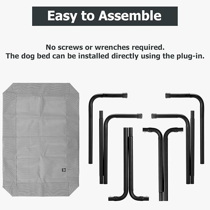 Elevated Dog Bed for Outdoor, XXXL Raised Dogs Cot with Washable Mesh, Cooling Pet Beds Chew Proof Dog Hammock, Metal Frame Lifted Platform for Training Outside Camping, 59 inch Grey-Mewly Pet