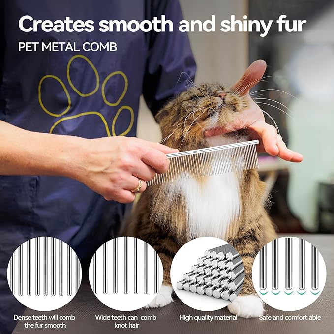 Dog & Cat Brush,Pet Grooming Kit 2PCS- Cat Brush for Shedding| Pet Metal Comb. Self-Cleaning Slicker Brush for Short and Long Hair. Removes Undercoat, Loose Hair, Tangled, Dirt and Massages.-Mewly Pet