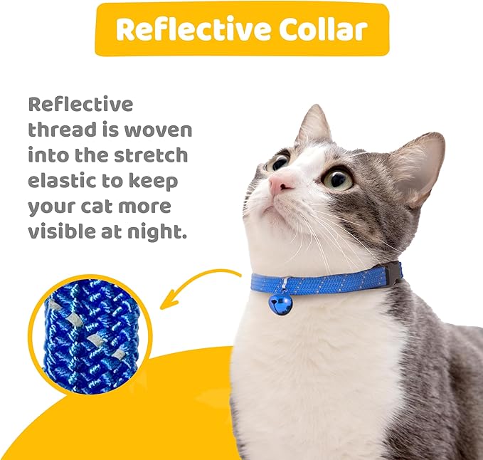 BirdsBeSafe® Break Away Cat Collar with Bell, Reflective Thread for Night Visibility, Comfortable Elastic Stretch Cat Collar to Protect Cat from Getting Stuck in The Garden.-Mewly Pet