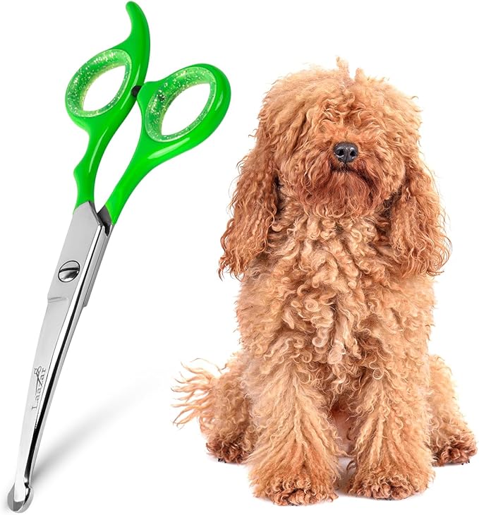 Rounded dog grooming scissors Professional - Sharp Stainless Steel Blades with Colorful Handles, Safe - Easy, Long Lasting grooming scissors for dogs at home (Curved Scissors)-Mewly Pet