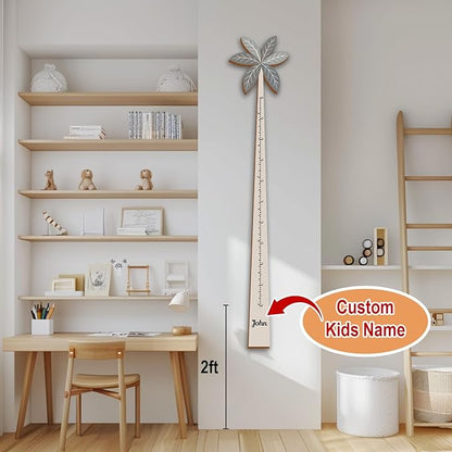 Personalized Growth Chart for Wall, Wooden Height Chart for Kids, Cute Height Measurement for Child/Girls/Boys, Baby and Toddler's Playroom/Kid's Room/Nursery Decor, Coconut Tree