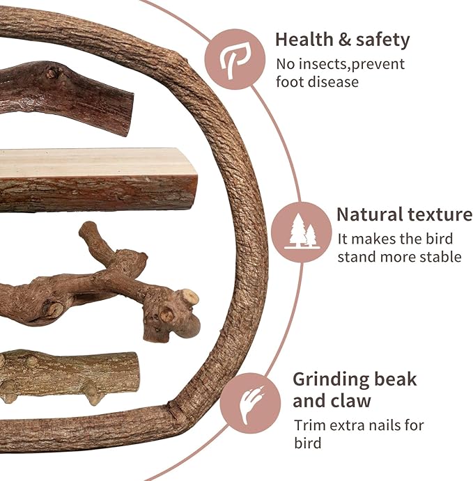 Bird Perches, 5pcs Natural Wood Birds Stand Branch, Bird Perch Chewing Stick Cage Accessories Parrot Climbing Standing Branches Paw Grinding Fork Sets for Cockatiels Ringneck Parrots-Mewly Pet