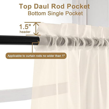Chyhomenyc Cream Sheer Curtains 36 inch Length 2 Panels Set, Light Filtering Voile Short Window Curtians for Bathroom Living Room Farmhouse Small Windows, Each 42Wx36L in, 2PCS