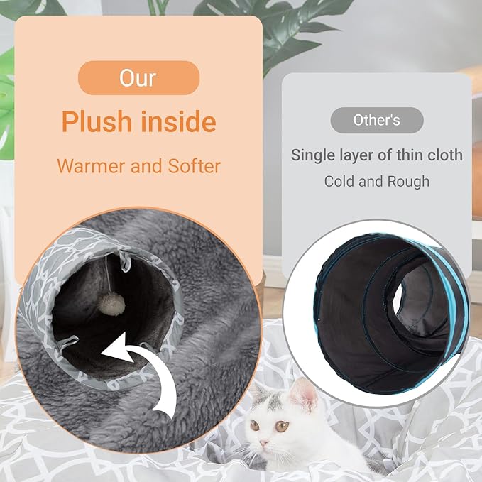 LUCKITTY Geometric 3 Way Cat Tunnel with Plush Inside,Cats Toys Collapsible Tunnel Tube with Balls, for Rabbits, Kittens, Ferrets,Puppy and Dogs-Mewly Pet