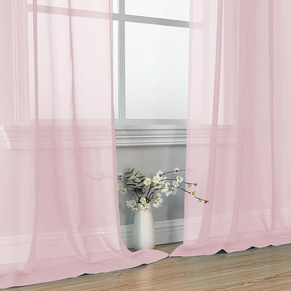 OVZME Blush Pink Sheer Curtains 63 Inches Long 2 Panels - Soft Light Filtering Window Sheer Panels for Living Room/Bedroom, Top Dual Rod Pocket, 1 Pair, Each 42Wx63L Inches