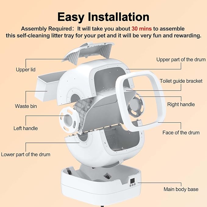 Automatic Cat Litter Box Self Cleaning - APP Control and Weight Monitoring - Ultra-Quiet, Suitable for Medium Cats and Kittens, Safe Anti-Pinch Litter Box (Assembly Required) -White-Mewly Pet