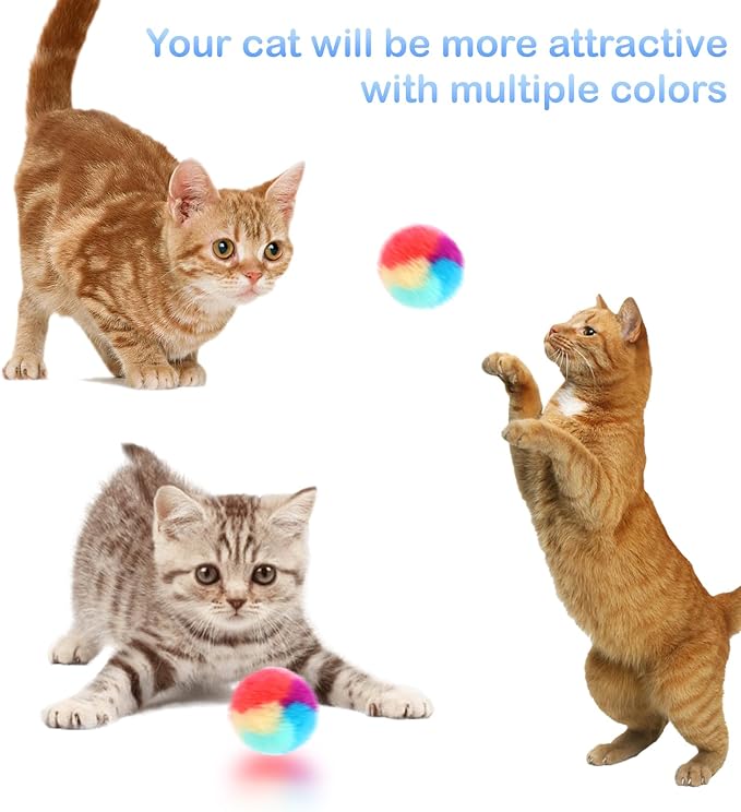 30 Pcs Soft Plush Cat Ball 1.2-inch Rainbow Cat Toy Balls Fuzzy Kitty Balls Kitten Puff Balls Colorful Cat Pom Pom Balls for Cat Kitten Pet Playing Exercising-Mewly Pet