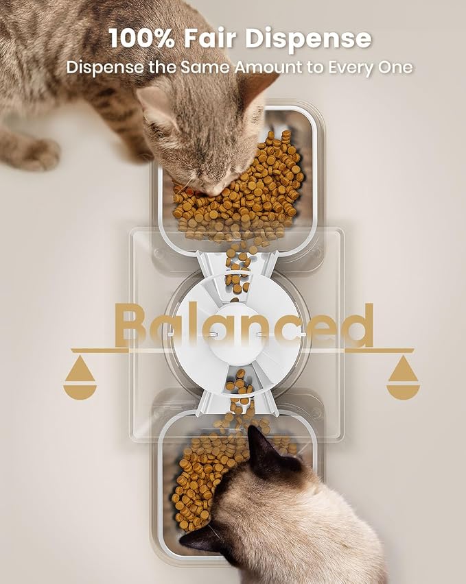 oneisall Automatic Cat Feeder for 2 Cats, 20 Cups/5L Automatic Cat Food Dispenser for Small Pets Indoor, Timed Cat Feeder for Dry Food(White)-Mewly Pet