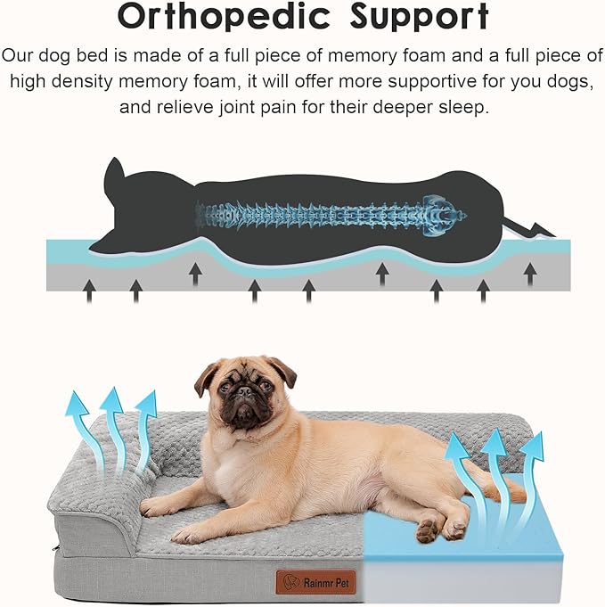 Orthopedic Dog Bed Medium Size Dog, 3 Inch Memory Foam Pet Bed for Small and Medium Dogs, Washable Removable Cover, Nonskid Bottom, Waterproof, 35x23 Inches, M Light Grey-Mewly Pet