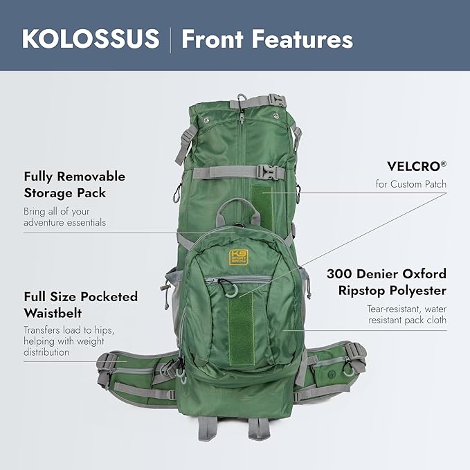 K9 Sport Sack Kolossus - Large, Myrtle Green - The Big Dog Backpack - Ideal for Dogs 20-22” Long - Fully Adjustable Pet Carrier - Doubles as a Professional-Grade 60L Hiking Pack-Mewly Pet