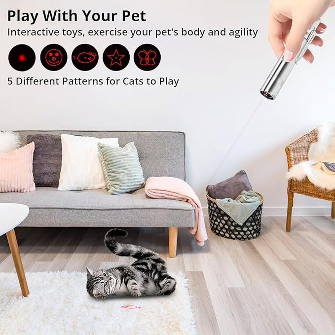 Cat Toy Pointer for Indoor Cats, 2 Pieces, USB Rechargeable Kitten Toys with 7 Adjustable Patterns, Interactive Chase Toys for Indoor Cats & Dogs, Training & Exercise Fun-Mewly Pet