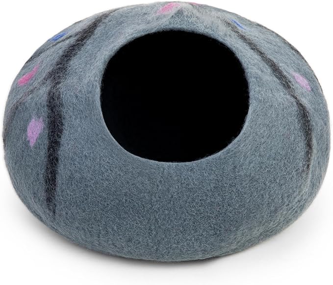 Woolygon Premium Felt Cat Cave Bed – Wool Kitty Beds Handcrafted Kitten Caves Bed for Indoor Cats - Made from 100% Eco-Friendly Merino Wool, Foldable Cat Hidewawy Covered Cat Houses (Enchanted Tree)-Mewly Pet
