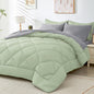 HEVUMYI King Comforter Set - 7-Piece All Season Bed in a Bag King, Ultra Soft Bedding Set with Comforter, Flat Sheet, Fitted Sheet, Pillowcases, Pillow Shams, Sage Green & Light Grey