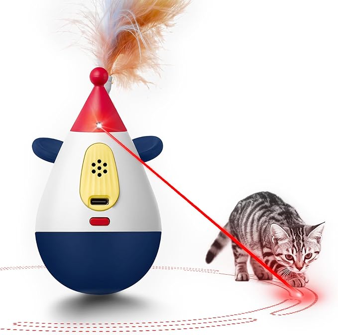 Laser Cat Toys for Indoor Cats, Automatic Interactive Cat Toy, Rechargeable 360° Auto-Spin Self-Balancing Laser Pointer with Catnip Hole & Feather, 3-Speed Random Trajectories for Bored Cats-Mewly Pet