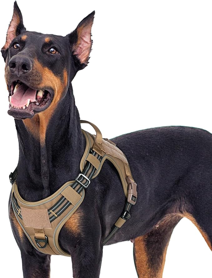 rabbitgoo Dog Harness for Large Dogs No Pull, Tactical Service Pet Vest with Molle and Control Handle, Adjustable and Reflective Military Harness for Easy Walking and Training, Brown, XL-Mewly Pet