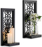Gothic Candle Sconces Mirror Wall Decor - Black Halloween Art Mirrored Wall Candle Holder Decorative Set of Two Wood Vintage Small Hanging Shelves for Farmhouse Living Room Kitchen Bedroom