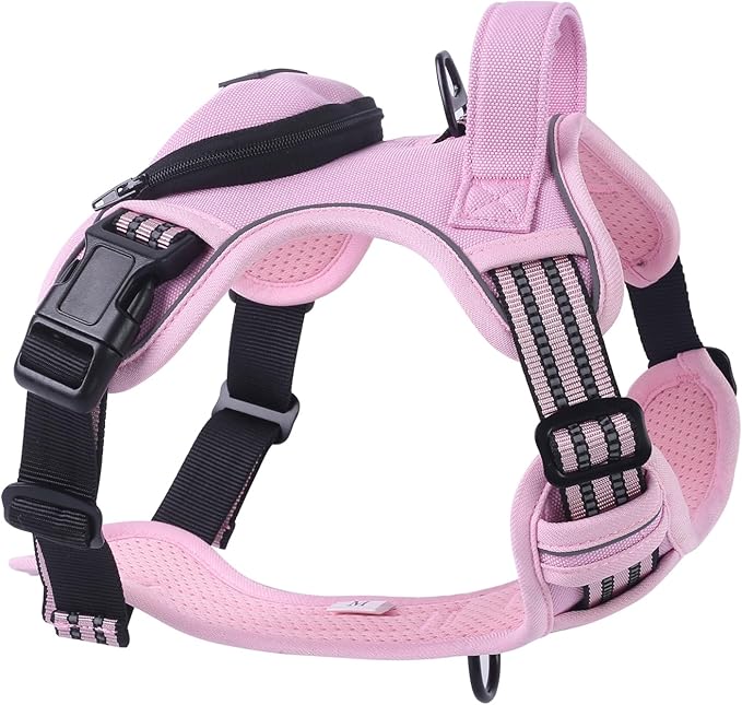 BUMBIN Dog Harness for Large Dogs, No Pull Adjustable No Choke Pet Vest with Dog Leash Fit Smart Reflective Pet Walking Harness for Training Easy Control Soft Handle Pink S-Mewly Pet