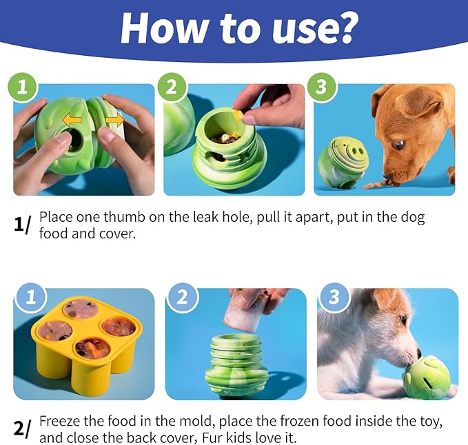 Dog Toy, Frozen Treat Toys, Treat Dispensing Chew Toy for Small Medium Large Dogs, Long-Lasting Interactive to Keep Pup Distracted & Reduces Anxiety, Freezable Fillable Dog Puzzle Toys - Green-Mewly Pet