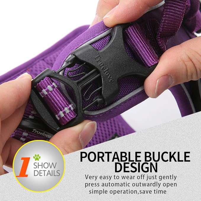 Truelove No Pull Dog Harness with Easy Control Handle and 2 Leash Attachments,Reflective Adjustable Pet Vest-Mewly Pet
