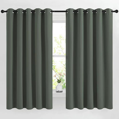 NICETOWN Blackout Bedroom Curtains 66 inches Long, Grommet Light Reducing Thermal Window Treatments Solid Room Darkening for Living Room, Set of 2, W66 x L66, Dark Mallard