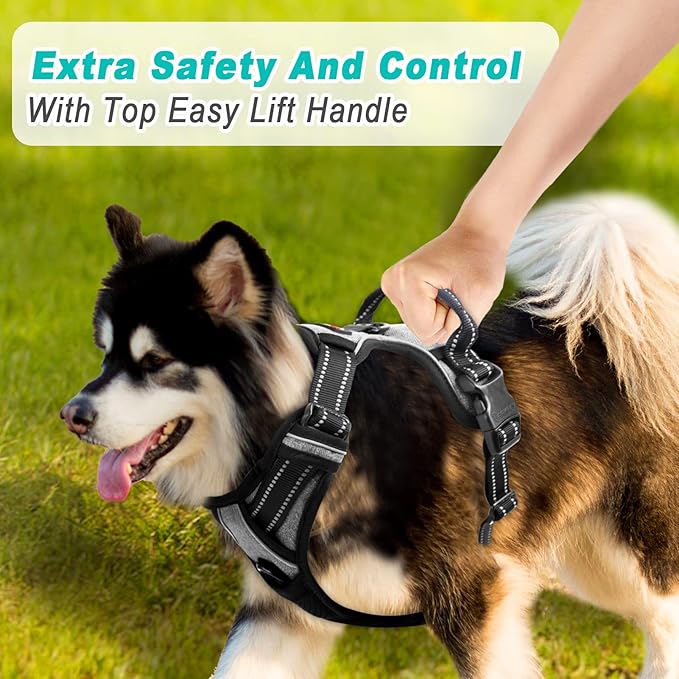 BARKBAY No Pull Dog Harness Large Step in Reflective Dog Harness with Front Clip and Easy Control Handle for Walking Training Running(Flint Gray,L)-Mewly Pet