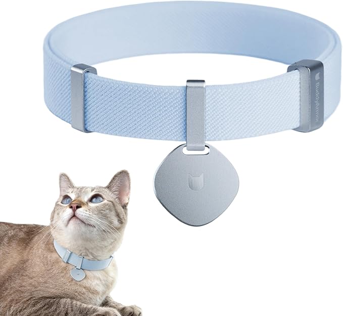 Safety Cat Collar Pro and Tag Set - U.S. IDA Gold Award, Elastic Release Cat Collar Charm Tag, Non Breakaway Cat Collar Adjustable with Charm for Kitten Small Large Cats (Sierra Blue, M)-Mewly Pet