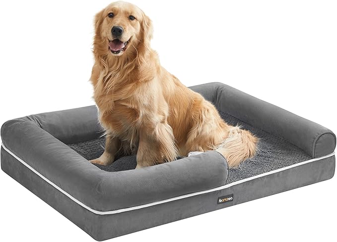 Feandrea Dog Bed, Orthopedic Large Waterproof Bed, Removable Washable Cover Dog Sofa with Non-Slip Bottom, Raised Edges, 42 x 32 x 8 Inches, Light Gray UPGW077G02V1-Mewly Pet
