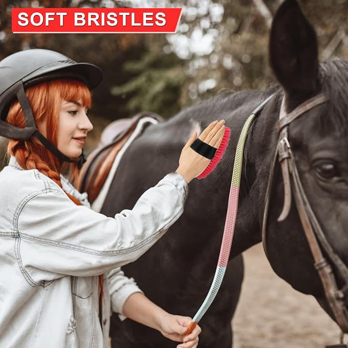 9 Pieces Grooming Kit with Tote Bag - Brush Set, Sweat Scraper, Sponge, Hoof Pick, Curry Comb for Horse Riders and Beginners (Red)-Mewly Pet