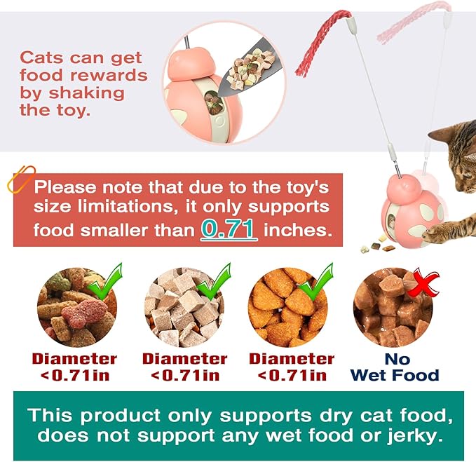 Cat Treat Interactive Toy, Indoor Puzzle Slow Feeding Mental Stimulation Sliding Rolling Cat Toy Ball with Ca-t Teaser, Cats Treat Dispenser Toy for Large, Medium and Small Cats (Pink, ladybug)-Mewly Pet