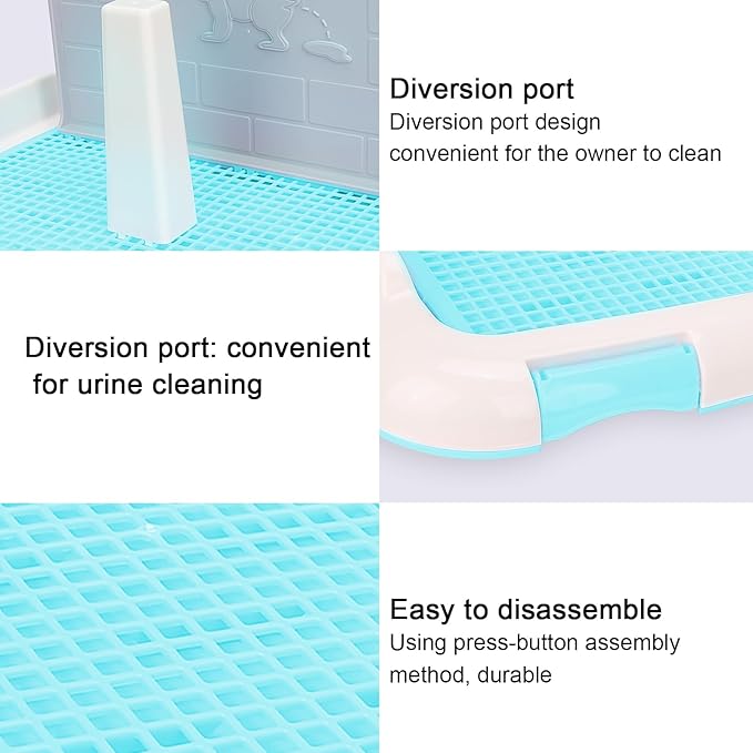 Indoor Dog Potty Tray, Miniature Poodle Dog Pad Holder Tray, Puppy Training Anti Slide Plastic Potty Tray Dog Toilet, Dog Litter Box for Small and Medium Dogs (Blue)-Mewly Pet