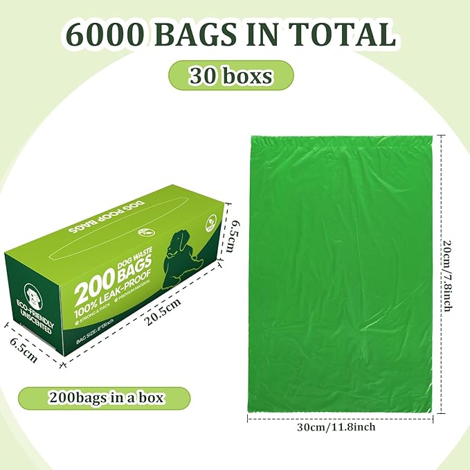 Harloon 6000 Counts Dog Poop Waste Bags 30 Rolls 12 x 8 Inches Extra Thick Strong Leak PET Proof Bags Disposable Bulk Universal Doggy Roll Waste Box for Puppy Outdoor Walking Travel(Deep Green)-Mewly Pet