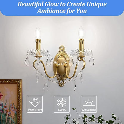 Brightever E12 Candelabra LED Light Bulbs 60 Watt Equivalent, 12 Packs Super Bright 620 Lumen, 6W Clear LED Candle Bulbs, Daylight White 5000K Dimmable Chandelier Light Bulbs for Ceiling Fan