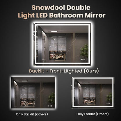 40"X32" LED Bathroom Mirror with Front Lights and Backlit, Anti-Fog, Dimmable, Shatter-Proof Tempered Glass, Lighted Bathroom Vanity Mirror for Wall with 3 Colors, Memory Function
