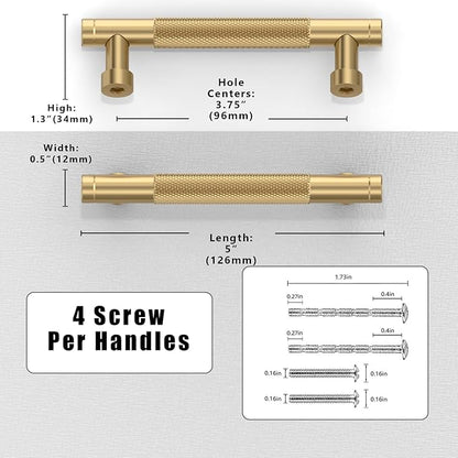 10 Pack Champagne Bronze Knurled Cabinet Pulls 3.75 Inch(96mm) Kitchen Cabinet Handles Solid Zinc Alloy Cabinet Hardware Drawer Pulls